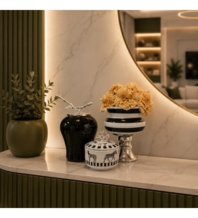 Dekoratif Obje Salon Seti Zebra At Desen Kutu Siyah Zebra Ayaklı Saksı Siyah Şah GÜMÜŞ