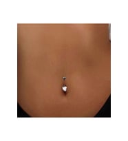 316 L Çelik Zirkon Taşlı Kalp Göbek Piercingi Hologram Taşlı Kalpli Minimal Göbek Piercingi (Çok Renkli)