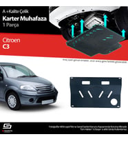 S-Dizayn Citroen C3 Çelik Karter Muhafaza 2002-2008 A+ Kalite (Karışık)