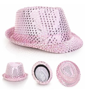 Pembe Payetli Disco Parti Şapkası Yetişkin Işıltılı Fötr Model