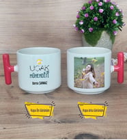 Uçak Mühendisi Kupa Bardak Fotoğraflı T Kırmızı Kulplu Mühendisler Günü Hediyesi