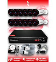 BAYICAM 12 Kameralı Uzay 12 Dış Kamera Set 1 TB HDD Full HD Gece Görüşlü Güvenlik Kamerası Sistemi