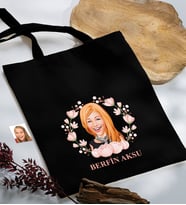 BK Gift Kişiye Özel Anneler Günü Karikatürlü Siyah Kumaş Bez Çanta, Baskılı Omuz Çantası, Alışveriş Çantası, Anneye Hediye-3