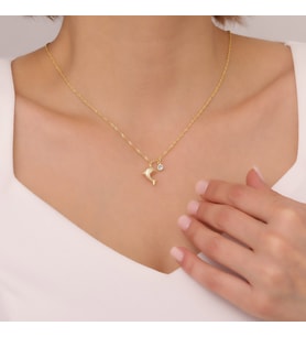925 Ayar Gümüş Mavi Taşlı Yunus Balığı Kolye (Gold)