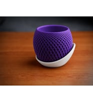 3D Baskı Küre Saksı - Kafes Dokulu İki Parçalı Dekoratif Saksı - Mor-Beyaz