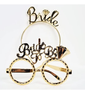 pilelistore Bride Yazılı Taç ve Bride To Be Yazılı Gözlük Seti Altın Renk