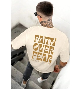 Erkek Fear Baskılı Oversize Tshirt (Bej)