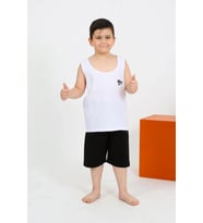 pilelistore- Erkek Çocuk Sıfır Kol Şortlu Beyaz Penye Pijama Takımı