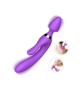 WOWYES Manyetik Şarjlı Su Geçirmez Wand Massager 3 in 1 Dildo Vibratör - Mor