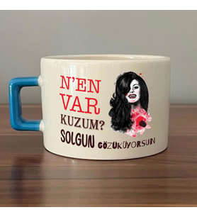 Nen Var Kuzum? Baskılı Mavi Kulplu C Fincan