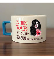 Nen Var Kuzum? Baskılı Mavi Kulplu C Fincan