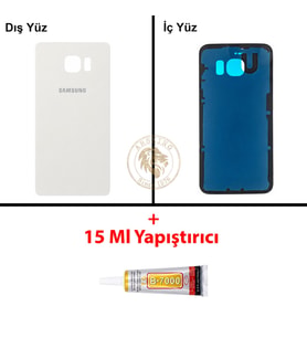 Samsung Galaxy S6 Edge Beyaz Renk Arka Kapak + B7000 Yapıştırıcı Arka Cam Batarya Kapağı Pil Kapağı Lazer Kesim Back Cover Galaxy S6 Edge Uyumlu