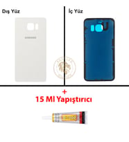 Samsung Galaxy S6 Edge Beyaz Renk Arka Kapak + B7000 Yapıştırıcı Arka Cam Batarya Kapağı Pil Kapağı Lazer Kesim Back Cover Galaxy S6 Edge Uyumlu