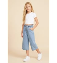 Kız Çocuk Beli Lastikli Ve Kordonlu Kapri Jean Pantolon 5-15 Yaş 12719SK MODANINO