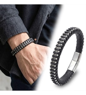 Moncuk Design Çelik Halat ve Çelik Damla Zincir Siyah Deri Dolama Bileklik 33514B1D8