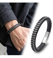 Moncuk Design Çelik Halat ve Çelik Damla Zincir Siyah Deri Dolama Bileklik 33514B1D8