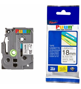 PUUN®Brother P-Touch TZE-241 18MM x 8m Beyaz Üzerine Siyah Muadil Laminasyon Etiket Şeridi (Çok Renkli)