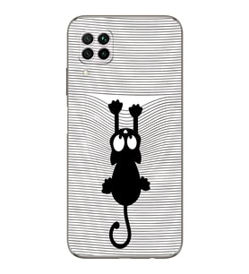 Huawei P40 Lite  Kamera korumalı Kapak Çizgi Kedi (Beyaz) Tasarımlı Şeffaf Kılıf