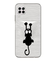 Huawei P40 Lite  Kamera korumalı Kapak Çizgi Kedi (Beyaz) Tasarımlı Şeffaf Kılıf