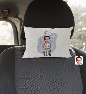 BK Gift Kişiye Özel Aşçı Karikatürlü Dikdörtgen Araç Koltuk Yastığı-1
