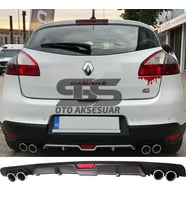 Renault Megane 3 HB Difüzör Arka Tampon Eki 4 Egzoz Çıkışlı Siyah