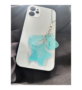 Yıldız Kedi Motifli Mavi Renk Simli Epoksi Telefon Charmı Telefon İpi Telefon Aksesuarı