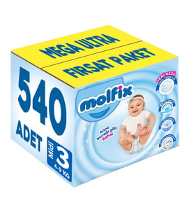 Molfix Bebek Bezi Beden:3 (4-9Kg) Midi 540 Adet Mega Ultra Fırsat Pk