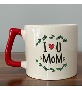 I Love You Mom Baskılı Kırmızı Kulplu D Kupa