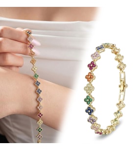 Premium Parlak Altın Renk 8 mm Çakra Taşlı Çiçek Model Bijuteri Kadın Bileklik 3183KBV6D1 (~18cm)