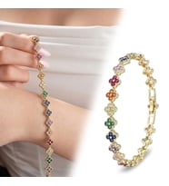 Premium Parlak Altın Renk 8 mm Çakra Taşlı Çiçek Model Bijuteri Kadın Bileklik 3183KBV6D1 (~18cm)