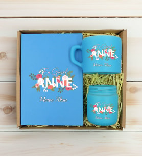 BK Gift Kişiye Özel İsimli DTF Anne Temalı Turkuaz Defter & Kahve Fincanı & Mum Hediye Seti-1, Anneye Hediye, Anneler Günü Hediyesi