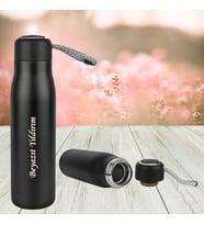 KİŞİYE ÖZEL İSİM BASKILI TAŞIMA İPLİ ÇELİK TERMOS 600 ML (Siyah)