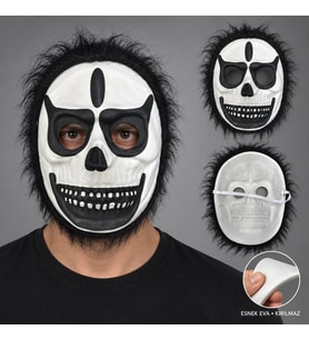 Siyah Saçlı Kafatası EVA Korku Maskesi 2 No (5680)
