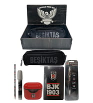 Beşiktaş Orjinal Lisanslı Beyaz Air Kalemtraş Ahşap Kutulu 6'lı Kırtasiye Seti (Siyah-Gri)