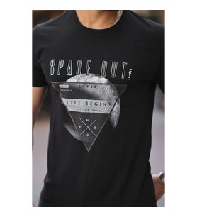 Erkek Baskılı Slim Fit Pamuklu T-Shirt 39074 Siyah