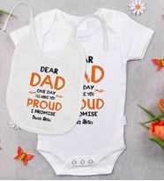 BK Kids Kişiye Özel Dear Dad Tasarımlı Bebek Body Zıbın ve Mama Önlüğü Hediye Seti - Model 1