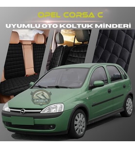 Opel Corsa C Siyah Renk Tay Tüyü Cepli & Terletmez Sırtlı Oto Koltuk Minder Seti - Koltuk Koruma Kılıfı (ÖN & ARKA TAM SET)