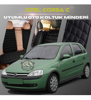 Opel Corsa C Siyah Renk Tay Tüyü Cepli & Terletmez Sırtlı Oto Koltuk Minder Seti - Koltuk Koruma Kılıfı (ÖN & ARKA TAM SET)