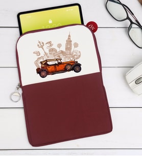 BK Gift Klasik Araç Tasarımlı Taşınabilir Koruyucu Tablet Kılıfı & Organizer Çanta - Bordo-2