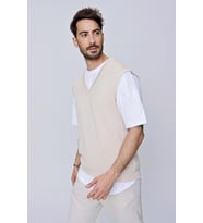 Chuba Erkek V Yaka Rahat Kalıp Pamuklu Triko Süveter Bej  22SM214