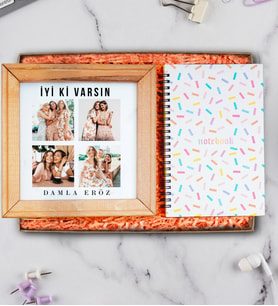 İyi Ki Varsın Ahşap Fotoğraflı Çerçeve ve Defter Hediye Seti