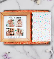 İyi Ki Varsın Ahşap Fotoğraflı Çerçeve ve Defter Hediye Seti
