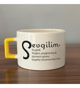 Sevgilim Baskılı Sarı Kulplu C Fincan