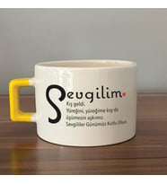 Sevgilim Baskılı Sarı Kulplu C Fincan