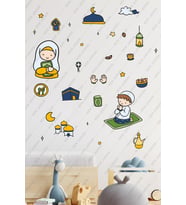 Dua Eden Çocuklar Ramazan Sticker Seti - Ramazan Ayı Temalı Cam Duvar Süsleri Çocuk Odası Duvar