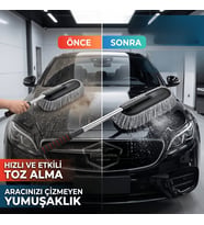 Teleskopik Uzayan Saplı Araç Yıkama ve Toz Alma Fırçası Temizleme Püskülü Mopu Mikrofiber Çizmez