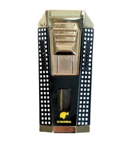 Cohiba Çift Torch Pürmüz Delicili Siyah Beyaz Nokta Desenli Metal Puro Çakmağı