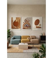 Modern Sakinlik ve Geometrik Uyum 3’lü Ahşap Çerçeveli Tablo Seti