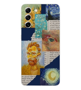 Samsung Galaxy S21 FE Uyumlu Vincent van Gogh Kolaj Desenli Şeffaf Telefon Kılıfı