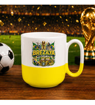 BK Gift Brezilya Taraftar Temalı Dünya Futbol Kupası Tasarımlı Sarı Joyful Kupa Bardak